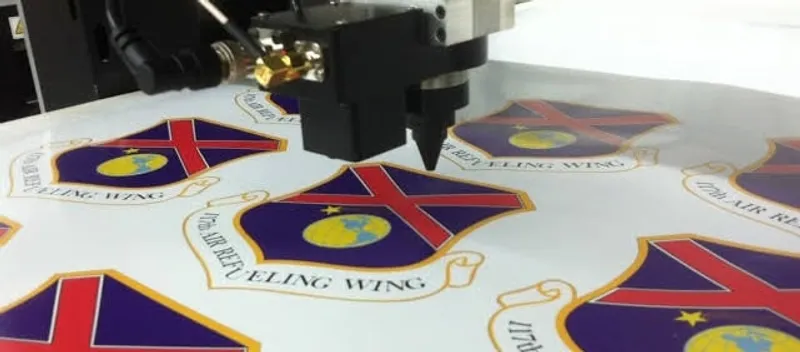 Custom sticker cutting process showing precision and quality